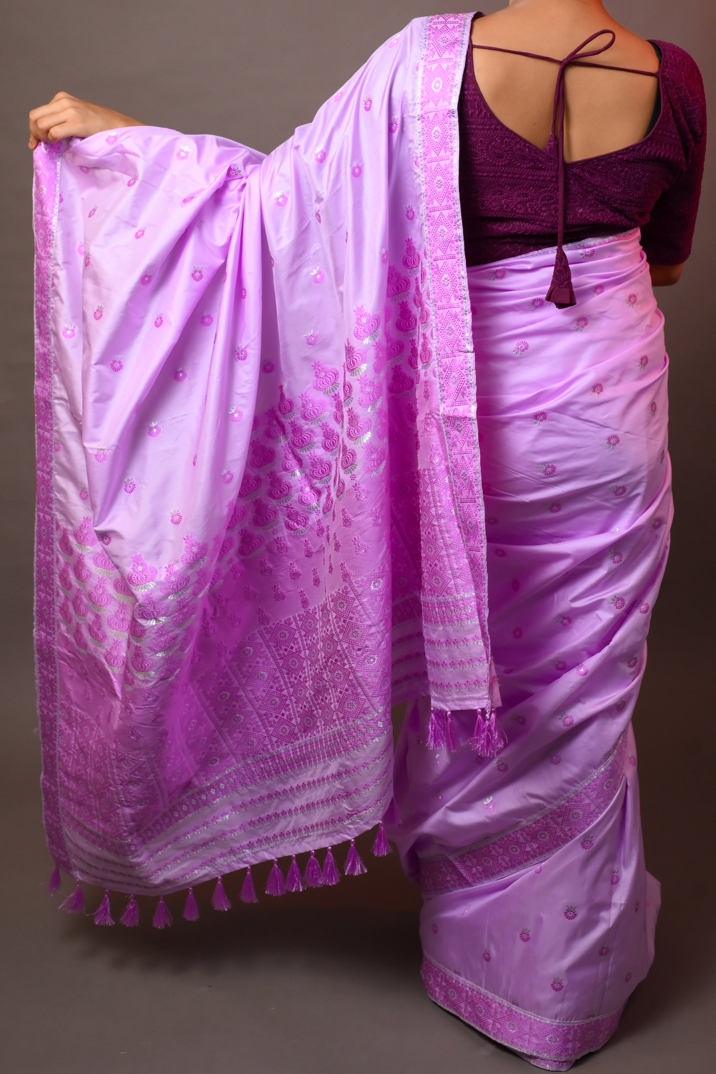 Assam Handloom Purple & Pink Mix Pat Silk Saree